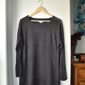 Calvin Klein Gray Sweater Silver Sequin Long Sleeve Dress